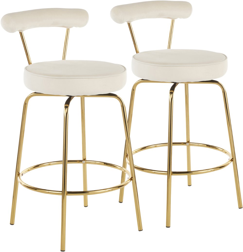 Contemporary Cream and Gold Swivel Counter Height Stool (Set of 2)...