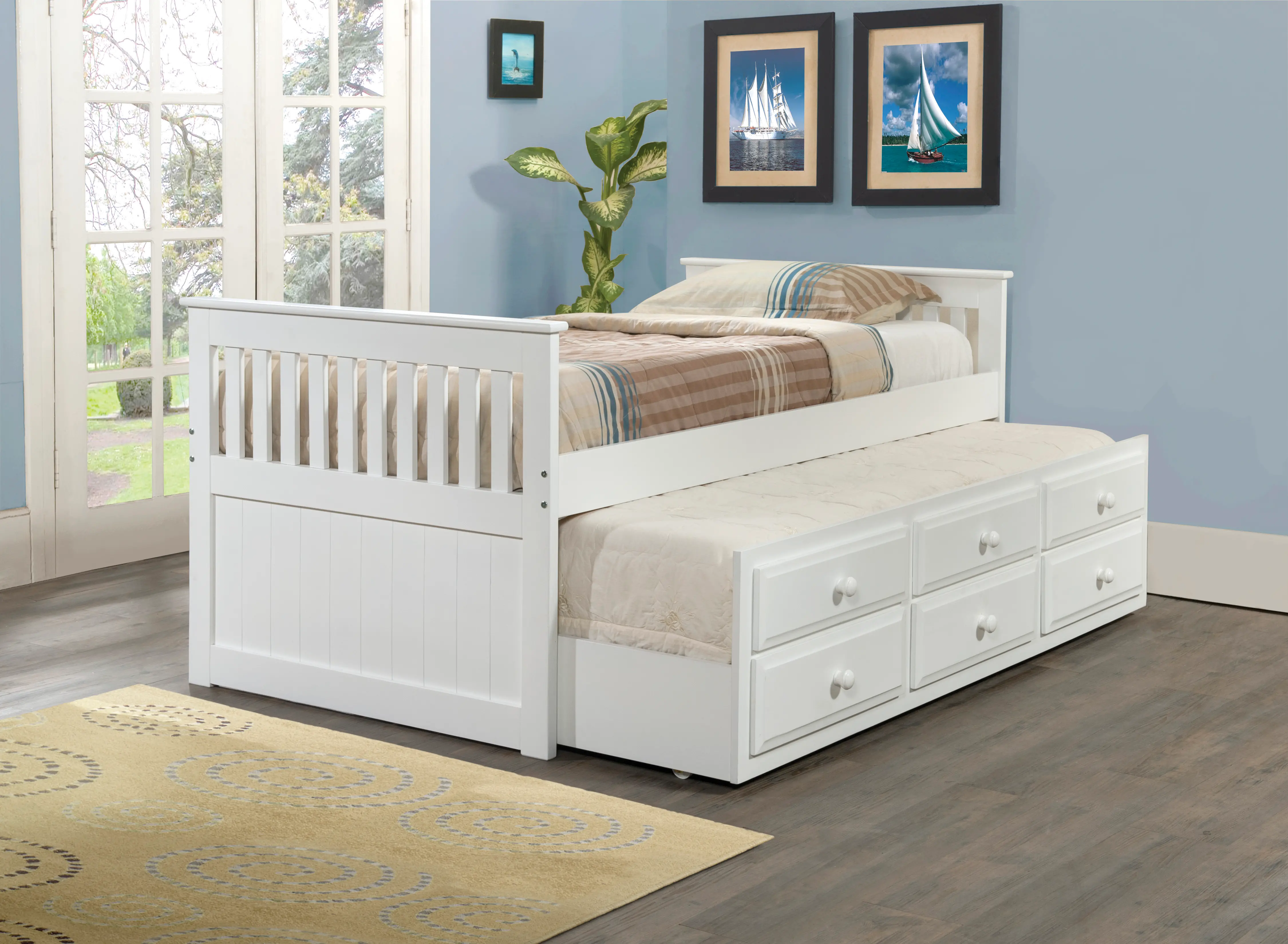 Cappuccino White Twin Captains Bed with Trundle and Storage