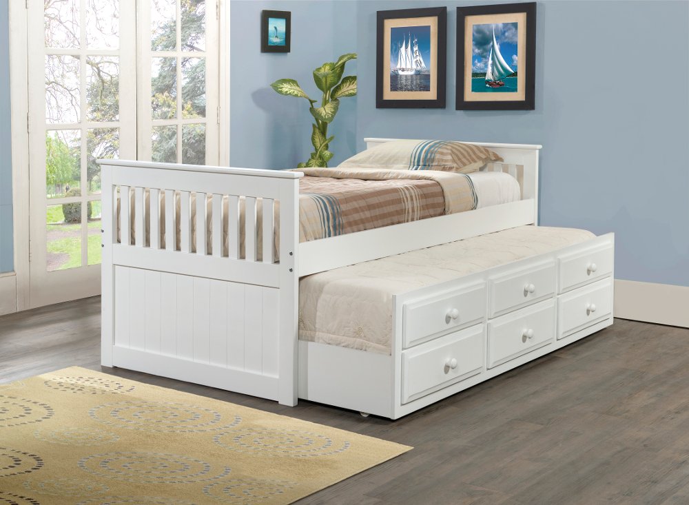 Cappuccino White Twin Captains Bed with Trundle and Storage