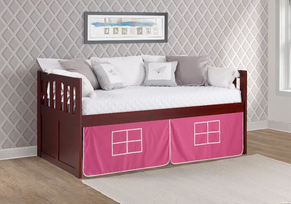 Classic Mission Merlot Twin Captain's Bed with Pink Tent-1