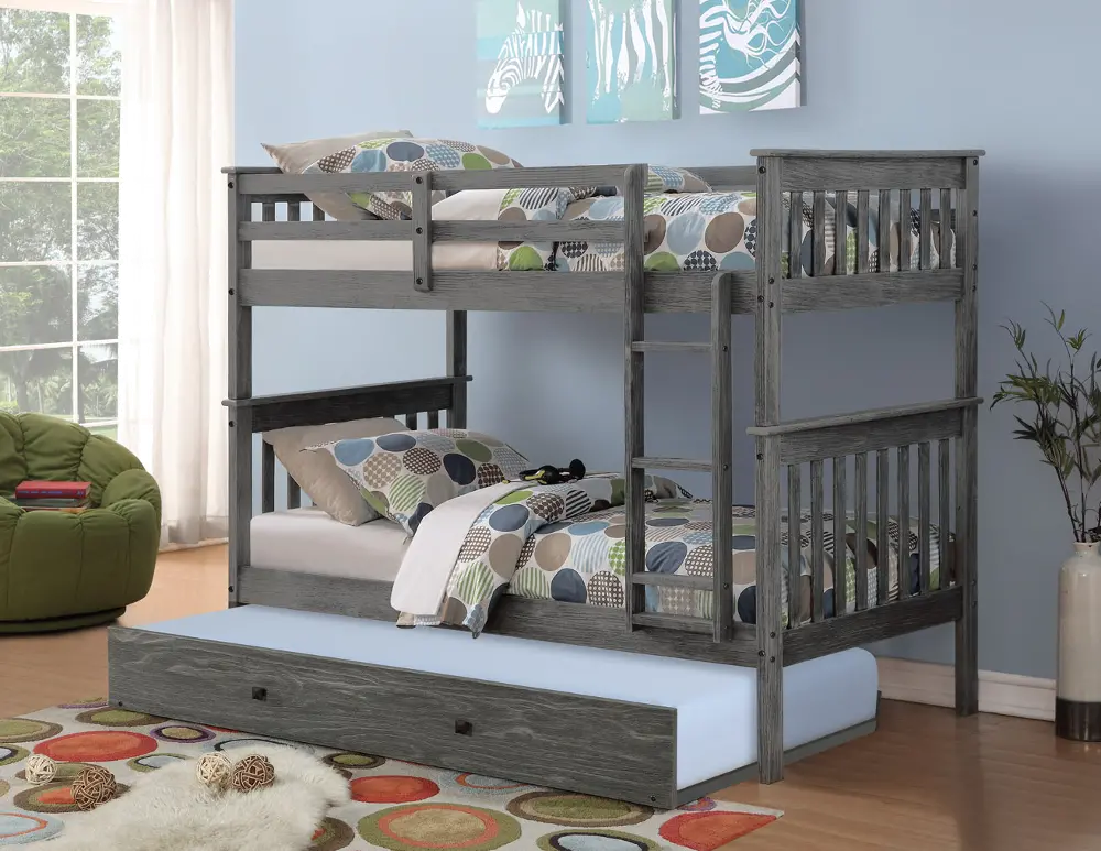 Mission Gray Twin-over-Twin Bunk Bed with Trundle - Craftsman-1