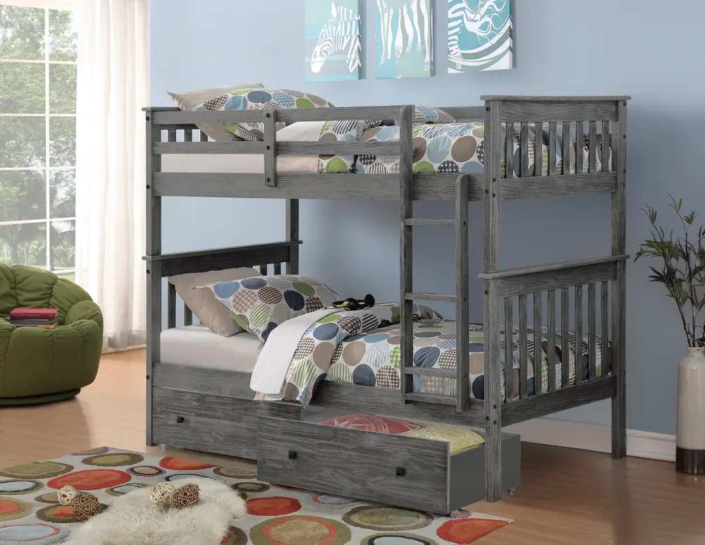 Gray Twin-over-Twin Bunk Bed with Storage - Craftsman-1