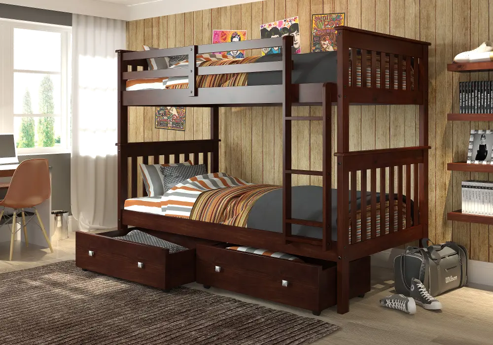 Dark Brown Twin-over-Twin Bunk Bed with Storage - Craftsman-1