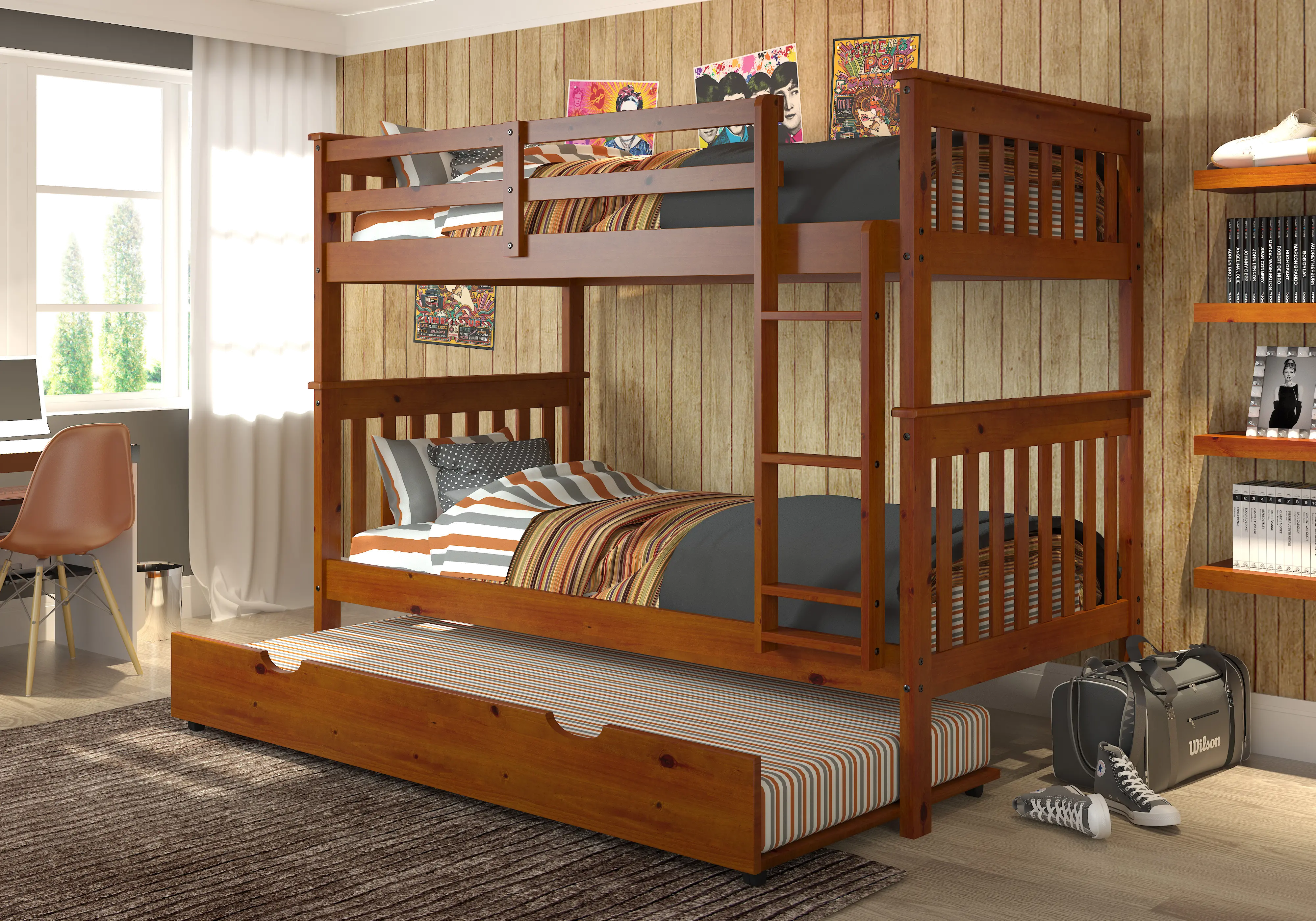 Craftsman Espresso Brown Twin-over-Twin Bunk Bed with Trundle