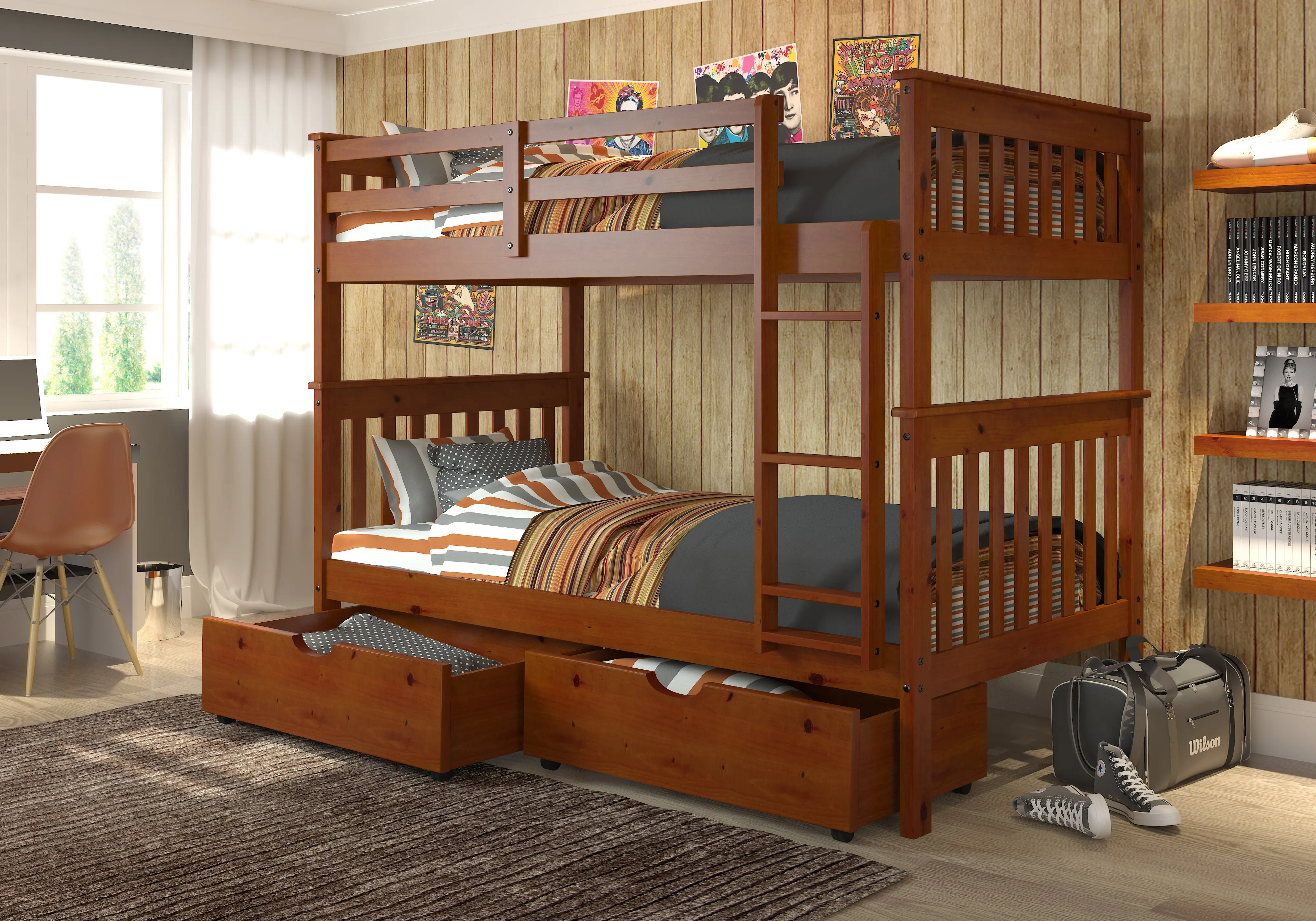 Photos - Bed Donco Trading Craftsman Espresso Brown Twin-over-Twin Bunk  with Storag