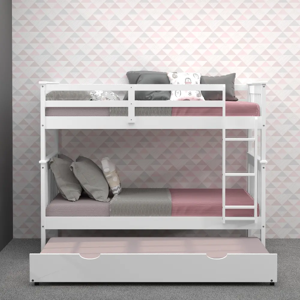 Mission White Twin-over-Twin Bunk Bed with Trundle - Craftsman-1