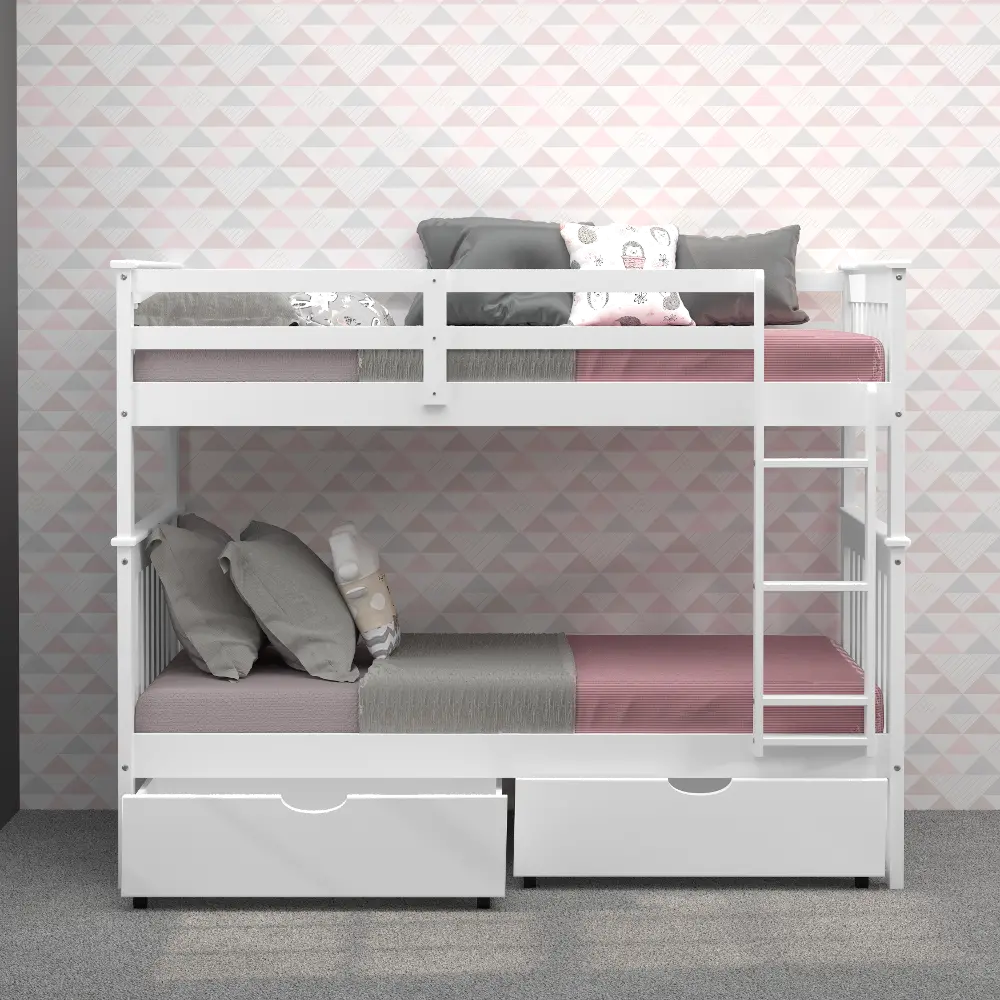 Mission White Twin-over-Twin Bunk Bed with Storage - Craftsman-1