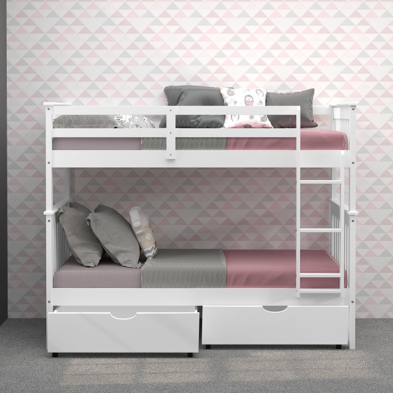 Mission White Twin Over Bunk Bed, White Twin Over Twin Bunk Bed With Storage