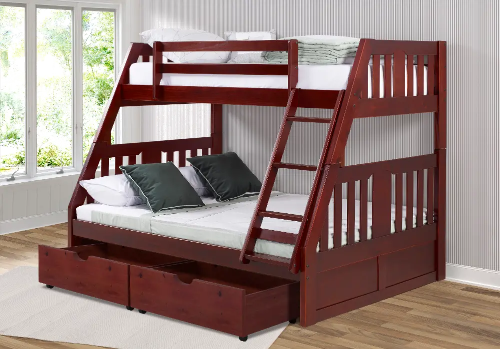 Merlot Twin over Full Bunk Bed with Storage Drawers - Mission-1