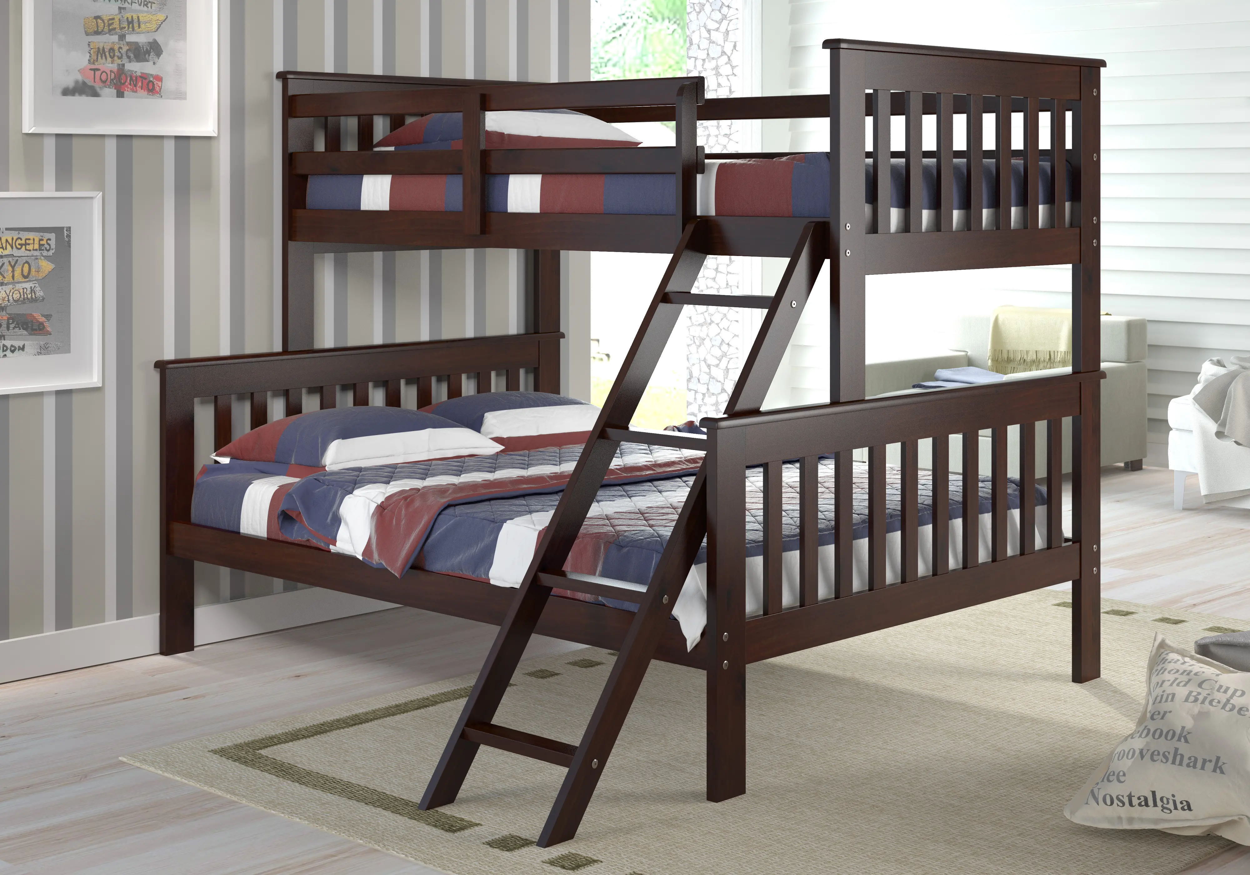 Cappuccino Brown Twin over Full Bunk Bed - Arts & Crafts