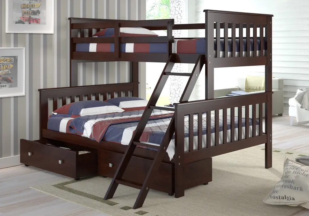 Cappuccino Brown Twin over Full Bunk Bed with Storage - Arts & Crafts-1
