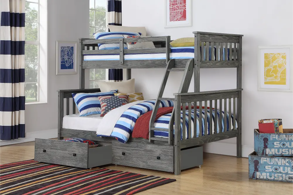 Mission Gray Twin-over-Full Bunk Bed with Storage - Craftsman-1
