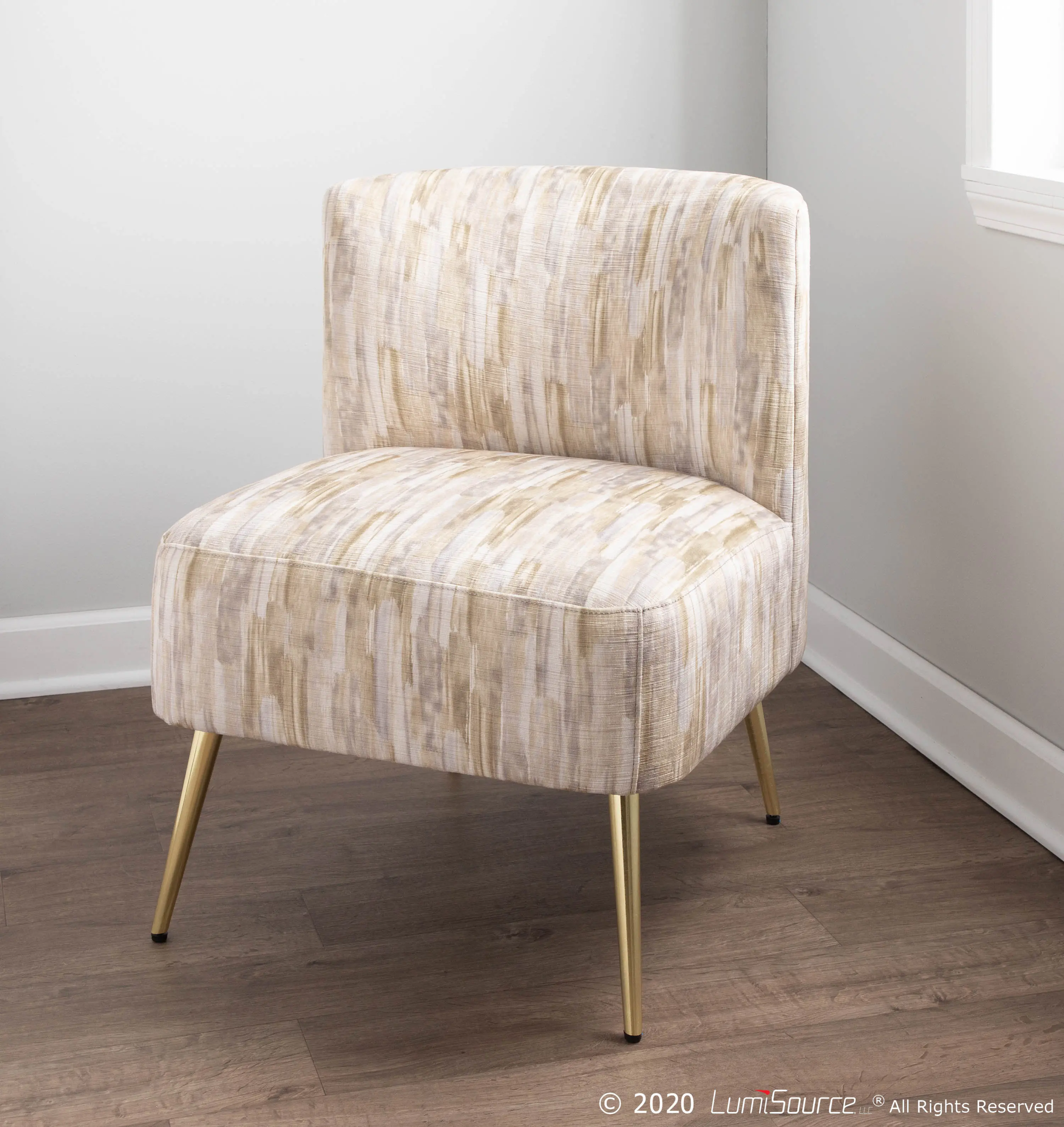 Contemporary Light Brown Slipper Chair with Gold Legs - Luna