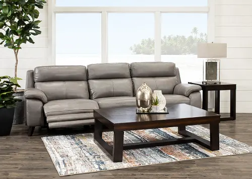 Venice Gray Leather Match 3 Seat Power Reclining Sofa RC Willey