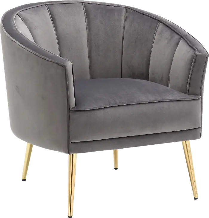 Gray velvet barrel accent chair