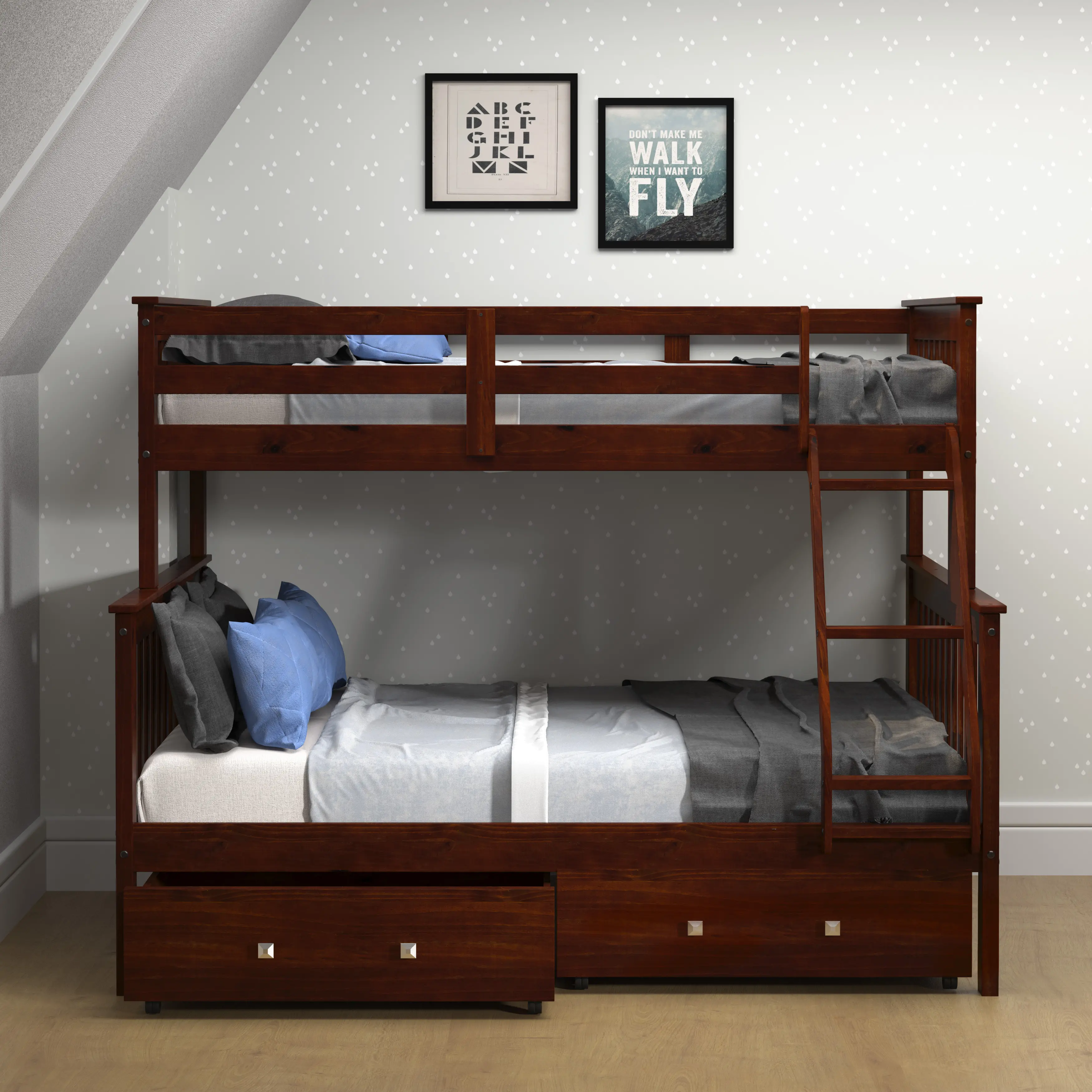 Dark Brown Twin-over-Full Bunk Bed with Storage - Craftsman