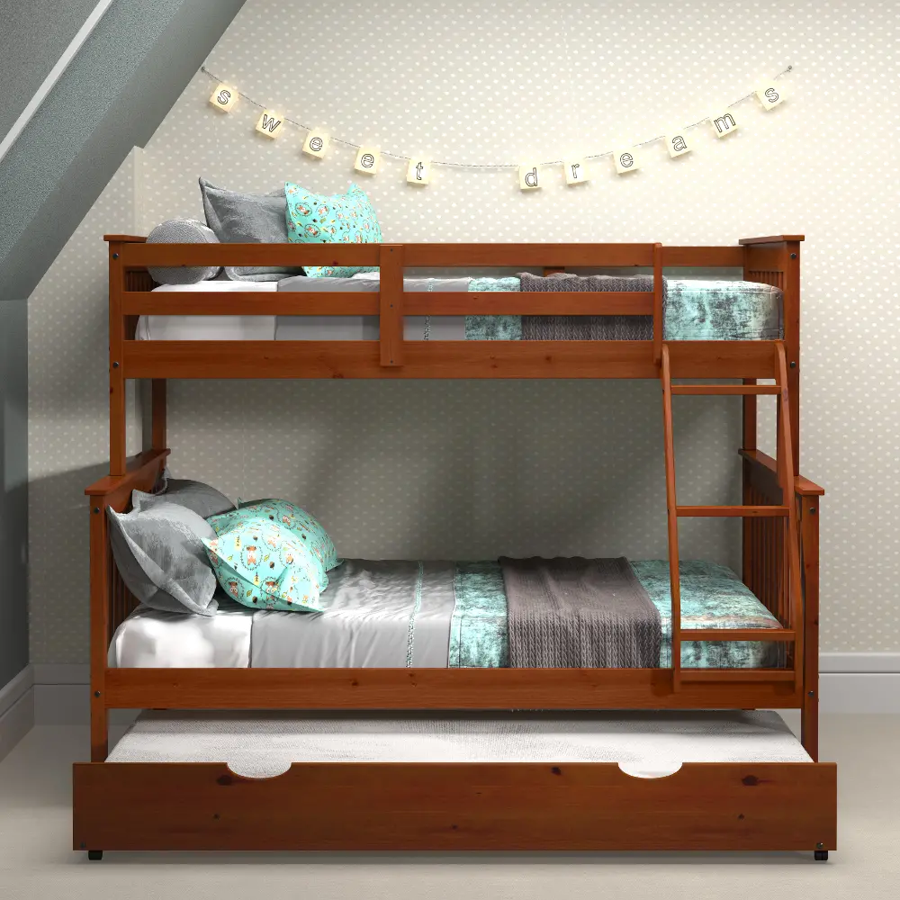 Brown Twin-over-Full Bunk Bed with Trundle - Craftsman-1