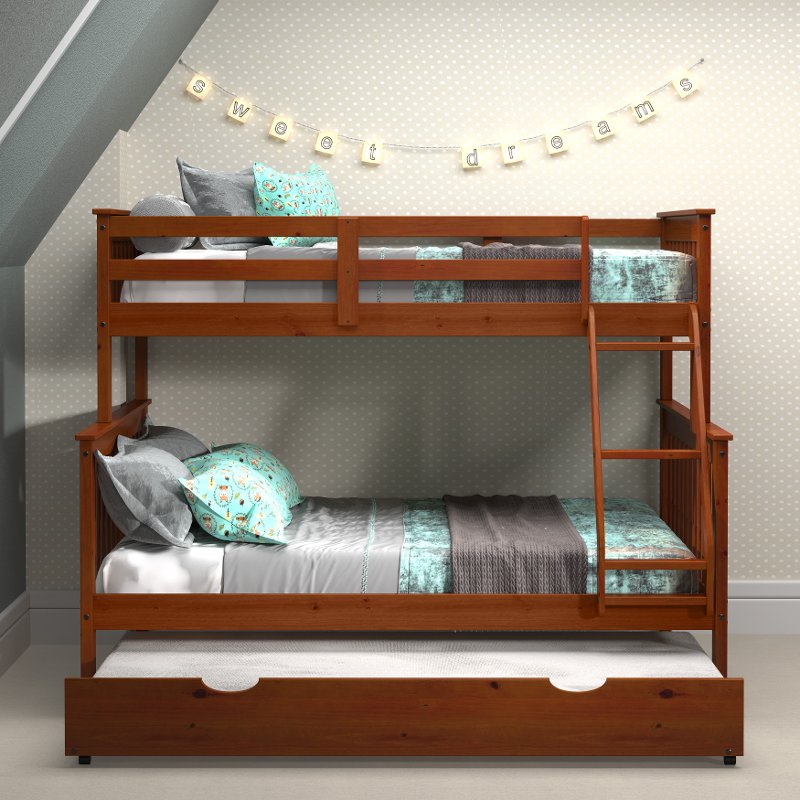 Brown Twin Over Full Bunk Bed With, Wood Bunk Beds Twin Over Full With Trundle
