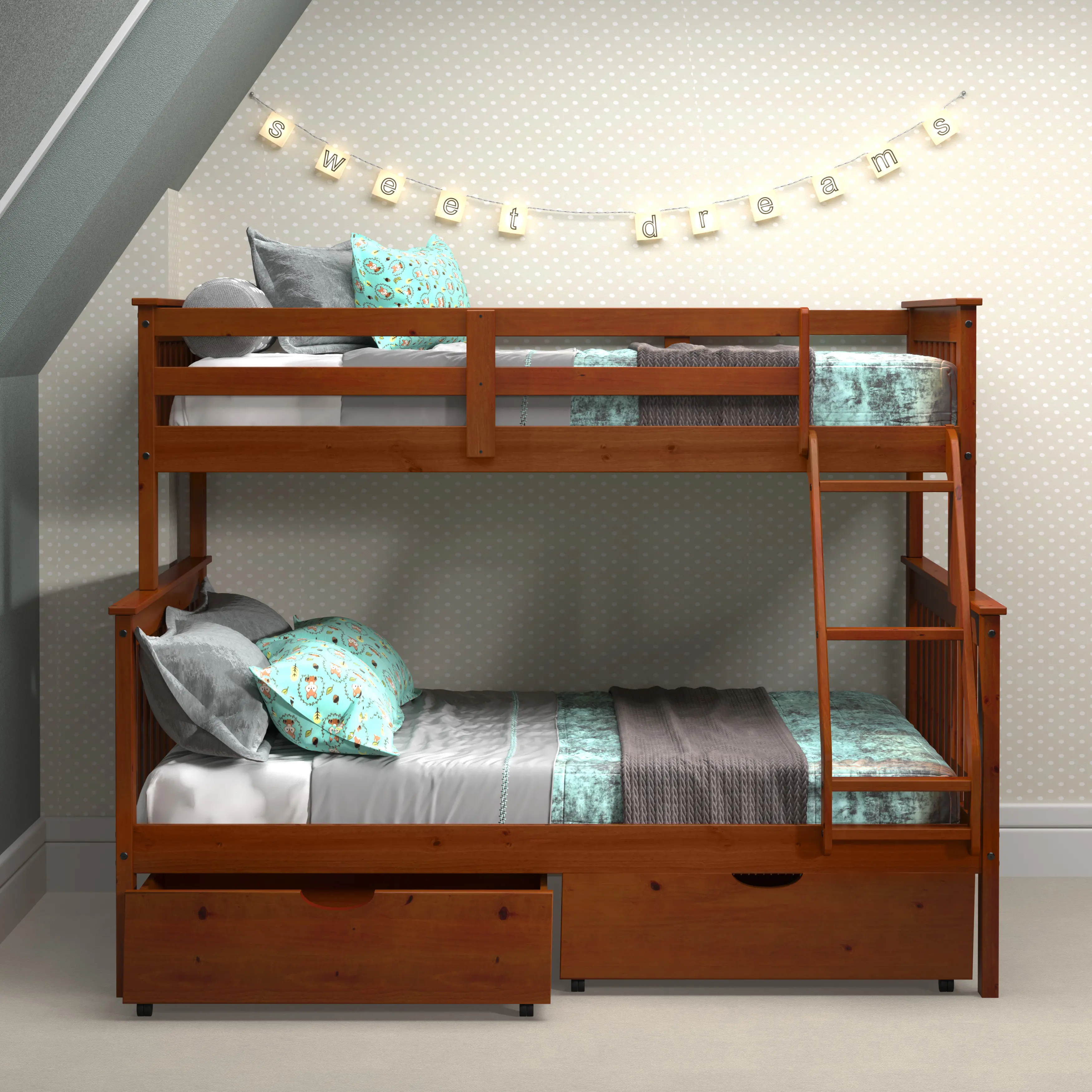 Brown Twin-over-Full Bunk Bed with Storage - Craftsman