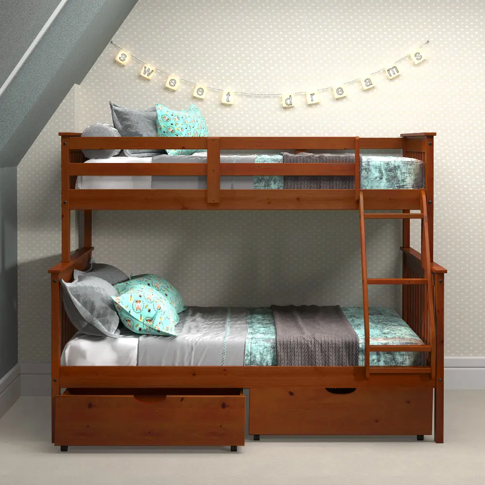 Brown Twin-over-Full Bunk Bed with Storage - Craftsman-1