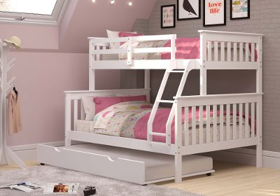 White Twin Over Full Bunk Bed With, Twin Over Twin Bunk Bed With Trundle And Storage Drawers