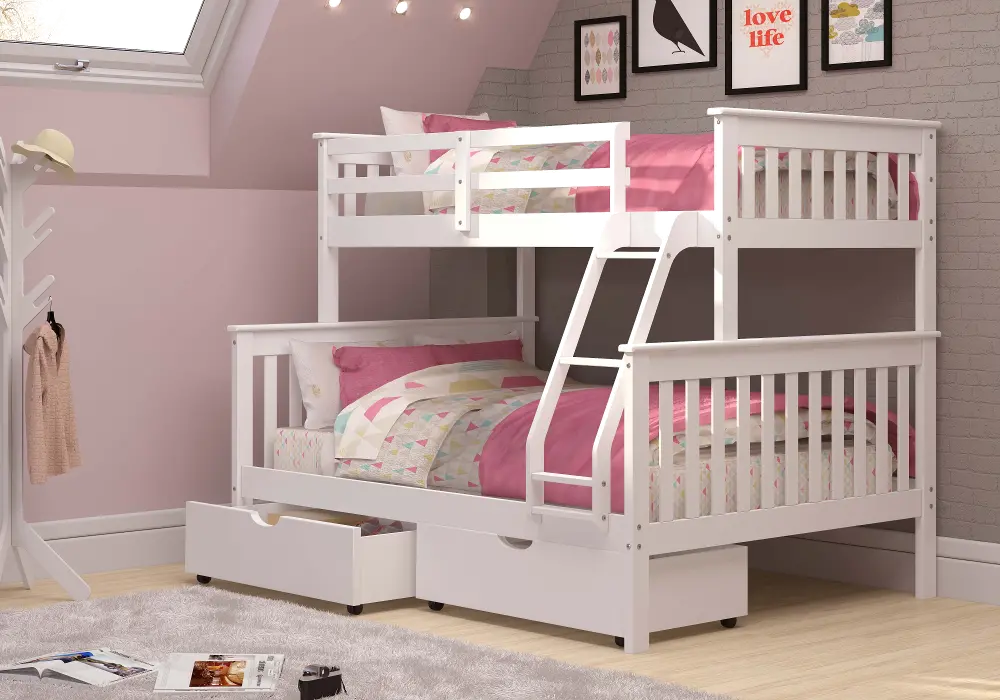 White Twin-over-Full Bunk Bed with Storage Drawers - Craftsman-1