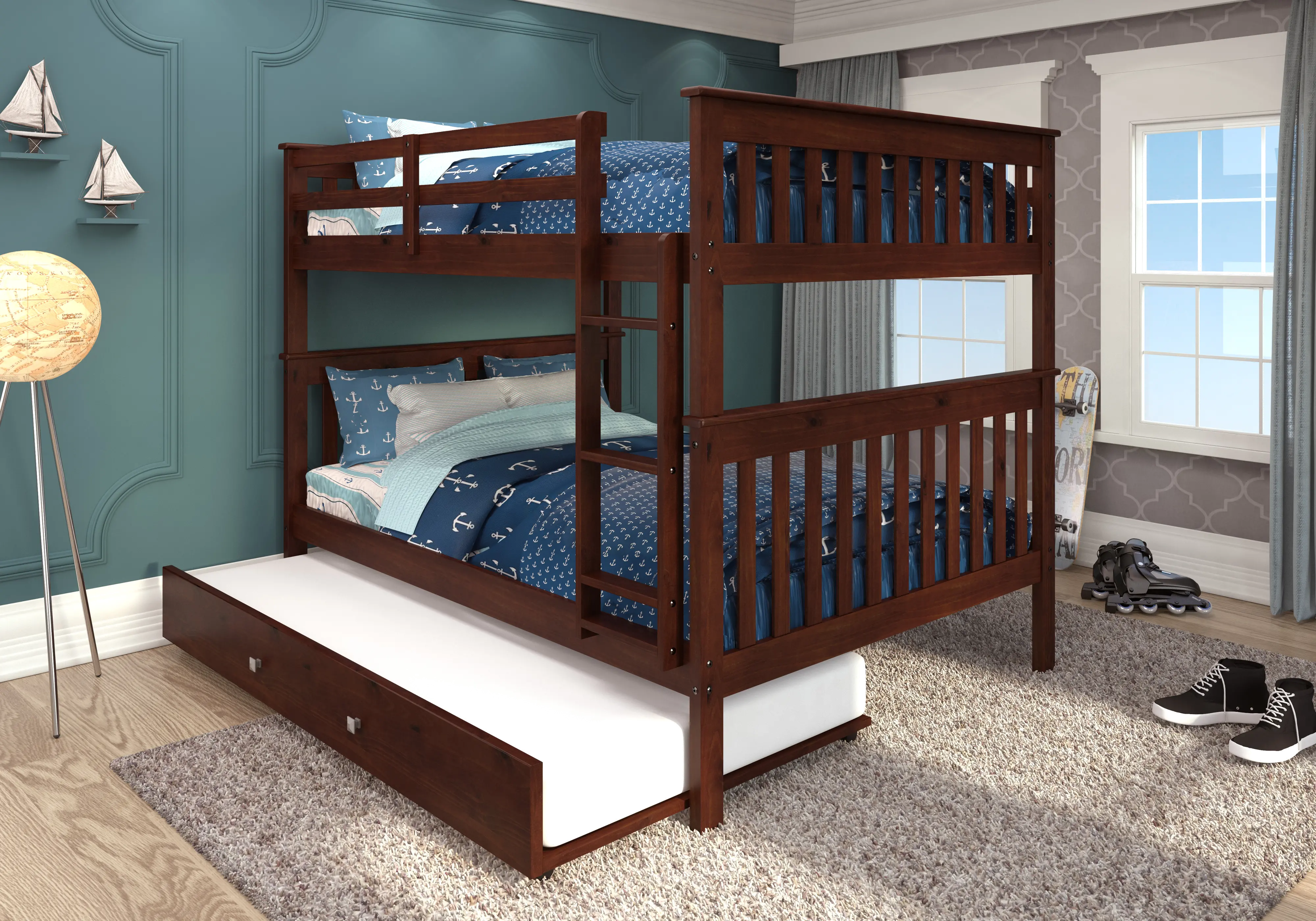 123-3-FFCP503-CP Craftsman Brown Full-over-Full Bunk Bed with Trund sku 123-3-FFCP503-CP