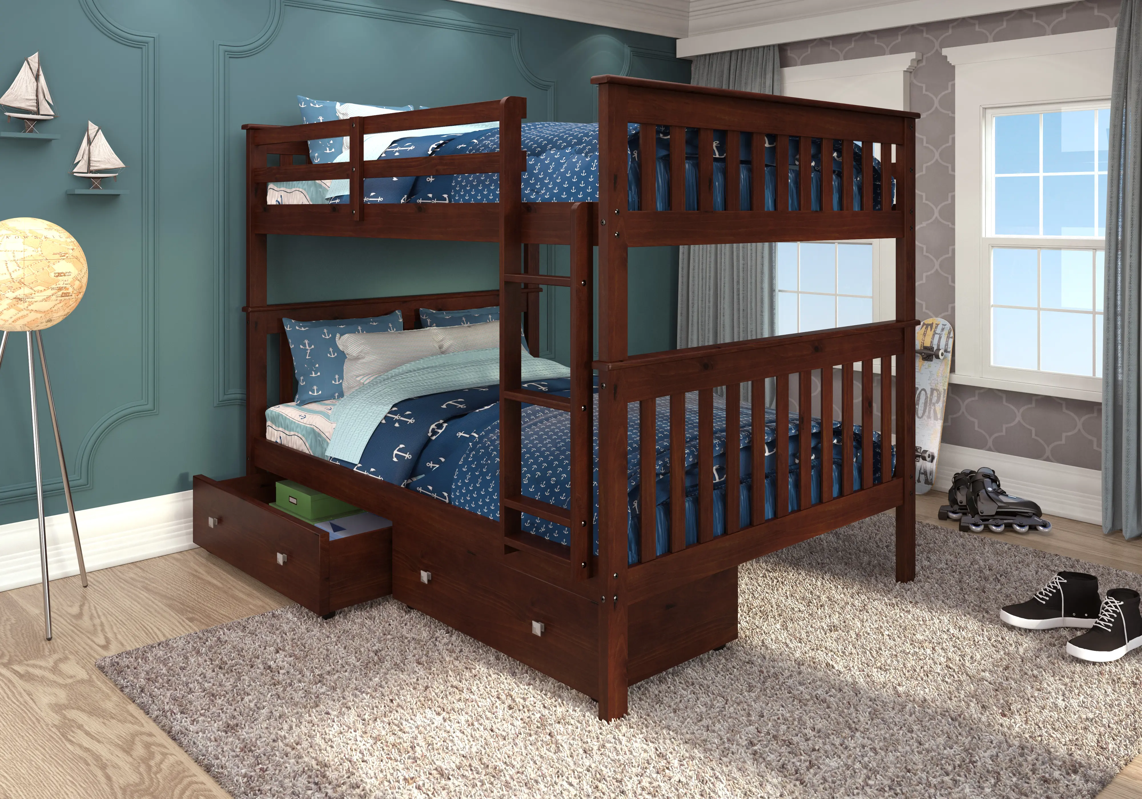Dark Brown Full-over-Full Bunk Bed with Storage - Craftsman