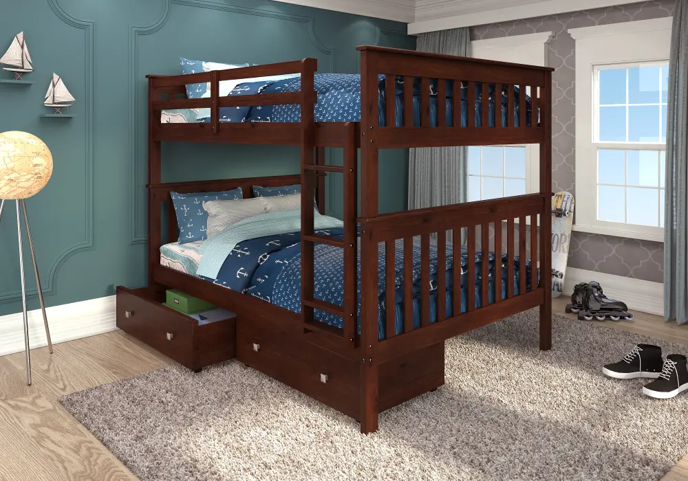 Dark Brown Full-over-Full Bunk Bed with Storage - Craftsman-1