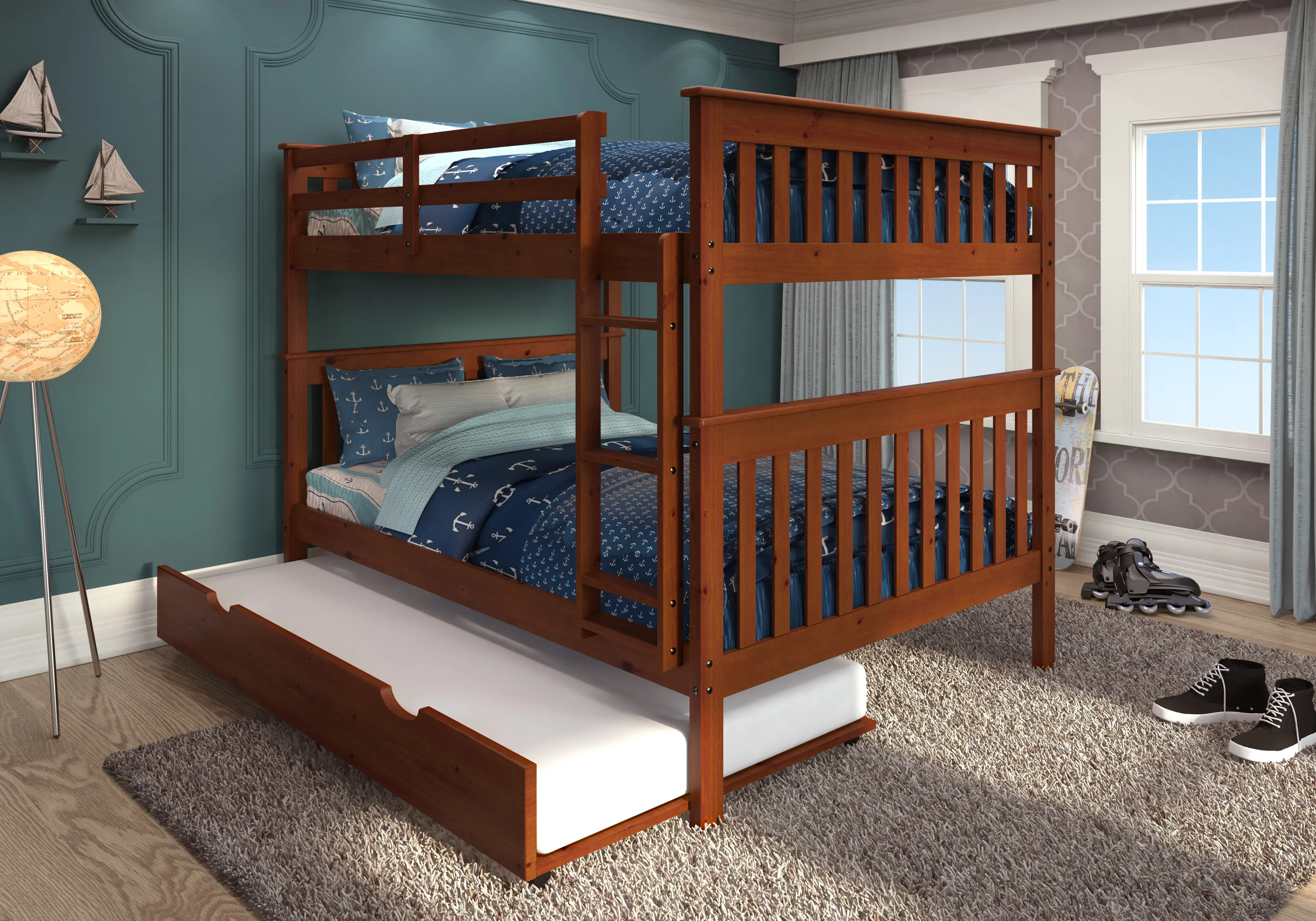 Craftsman Espresso Brown Full-over-Full Bunk Bed with Trundle