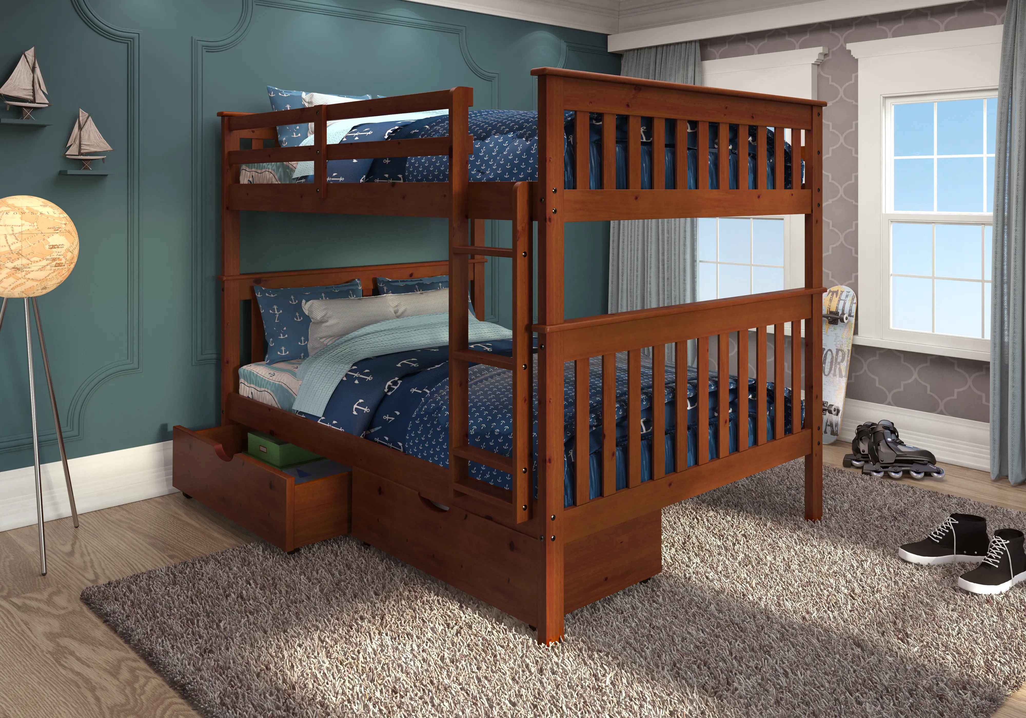 Craftsman Espresso Brown Full-over-Full Bunk Bed with Storage