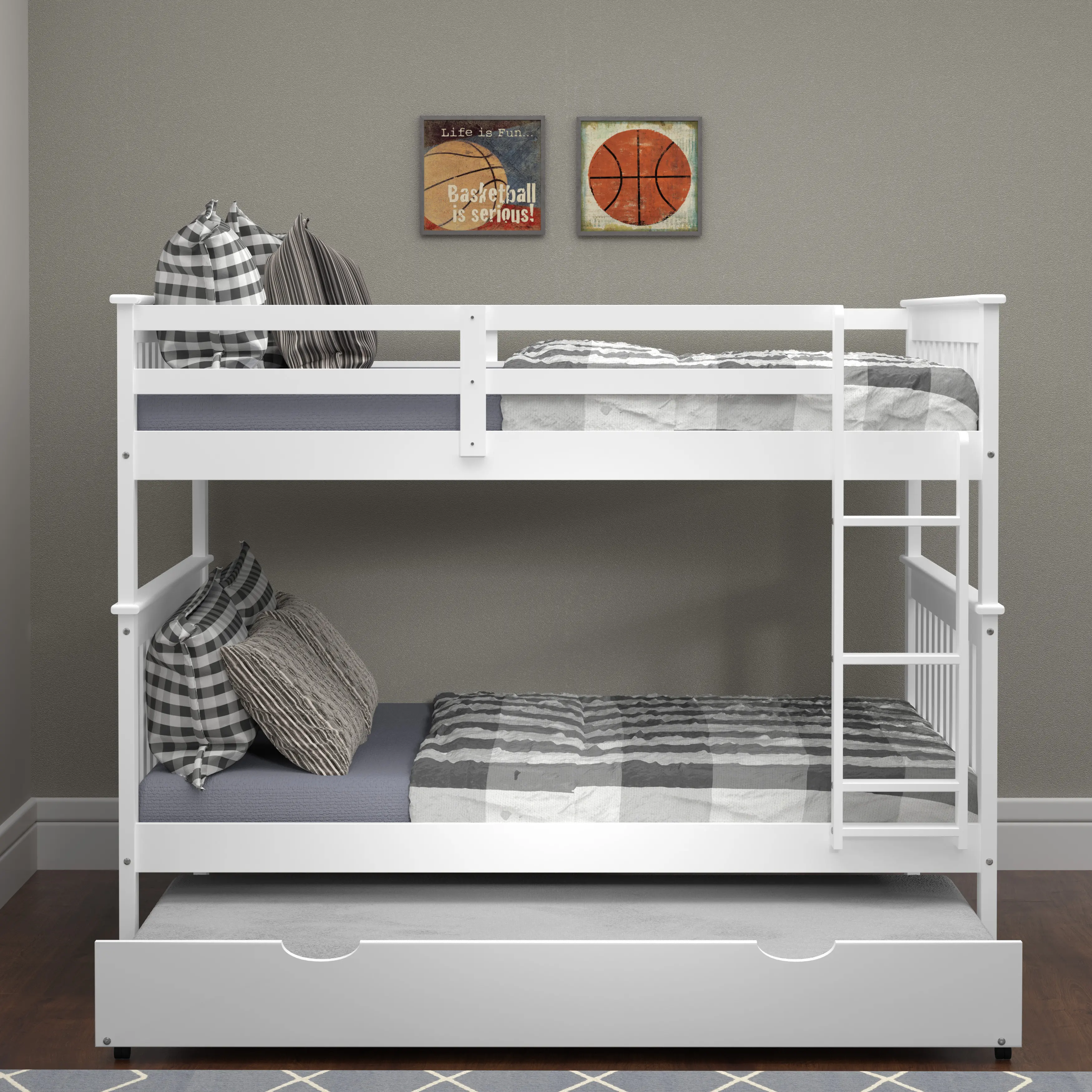 Mission White Full-over-Full Bunk Bed with Trundle - Craftsman