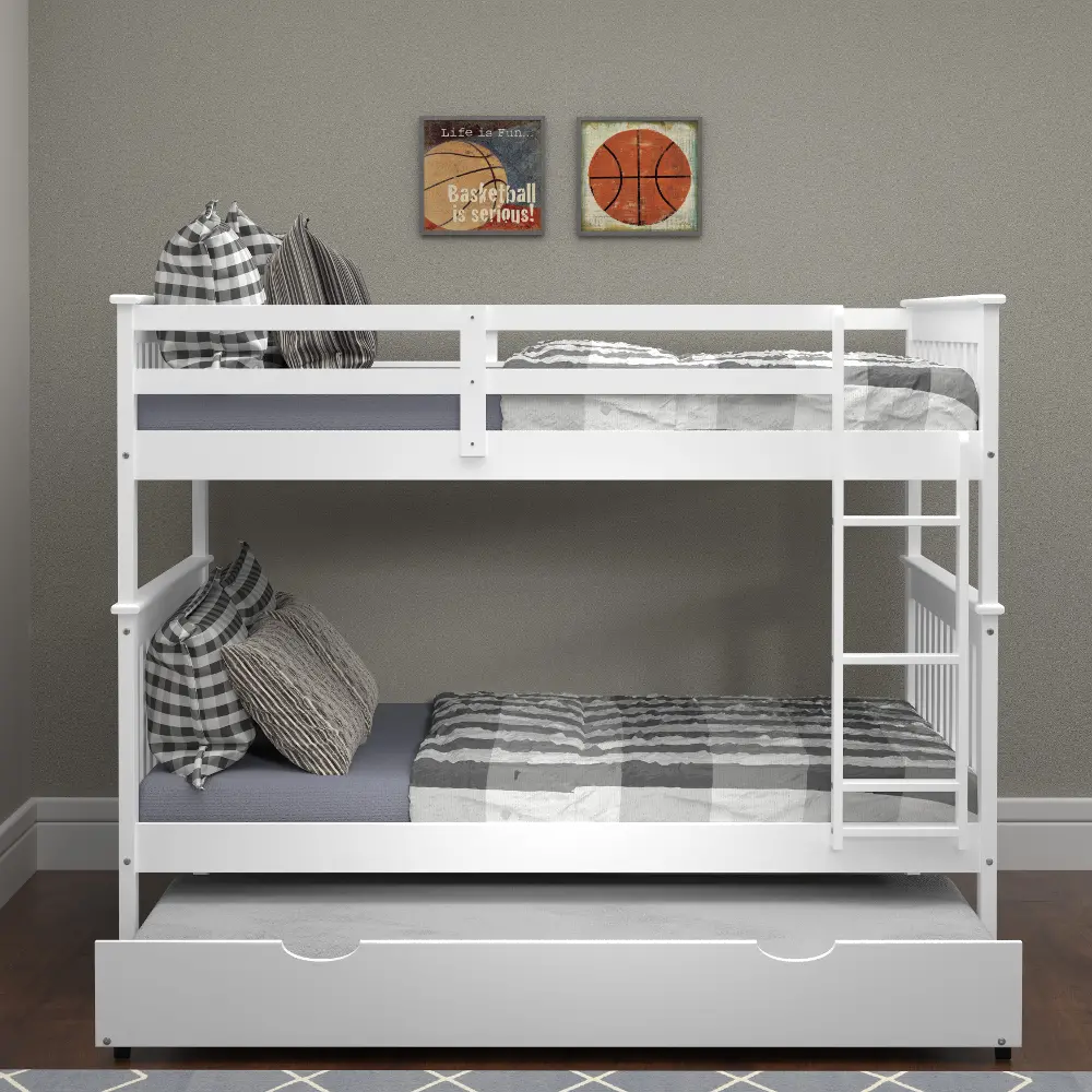 Mission White Full-over-Full Bunk Bed with Trundle - Craftsman-1