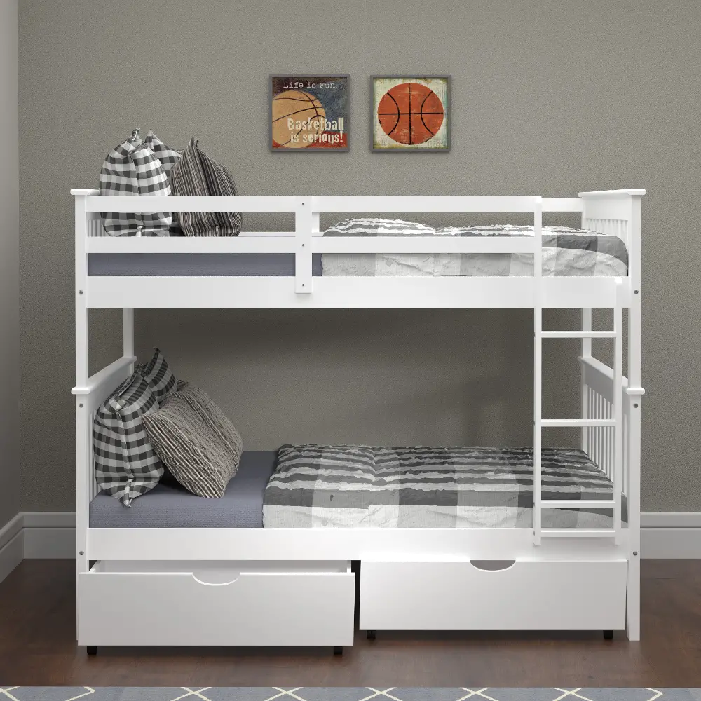 Mission White Full-over-Full Bunk Bed with Storage - Craftsman-1