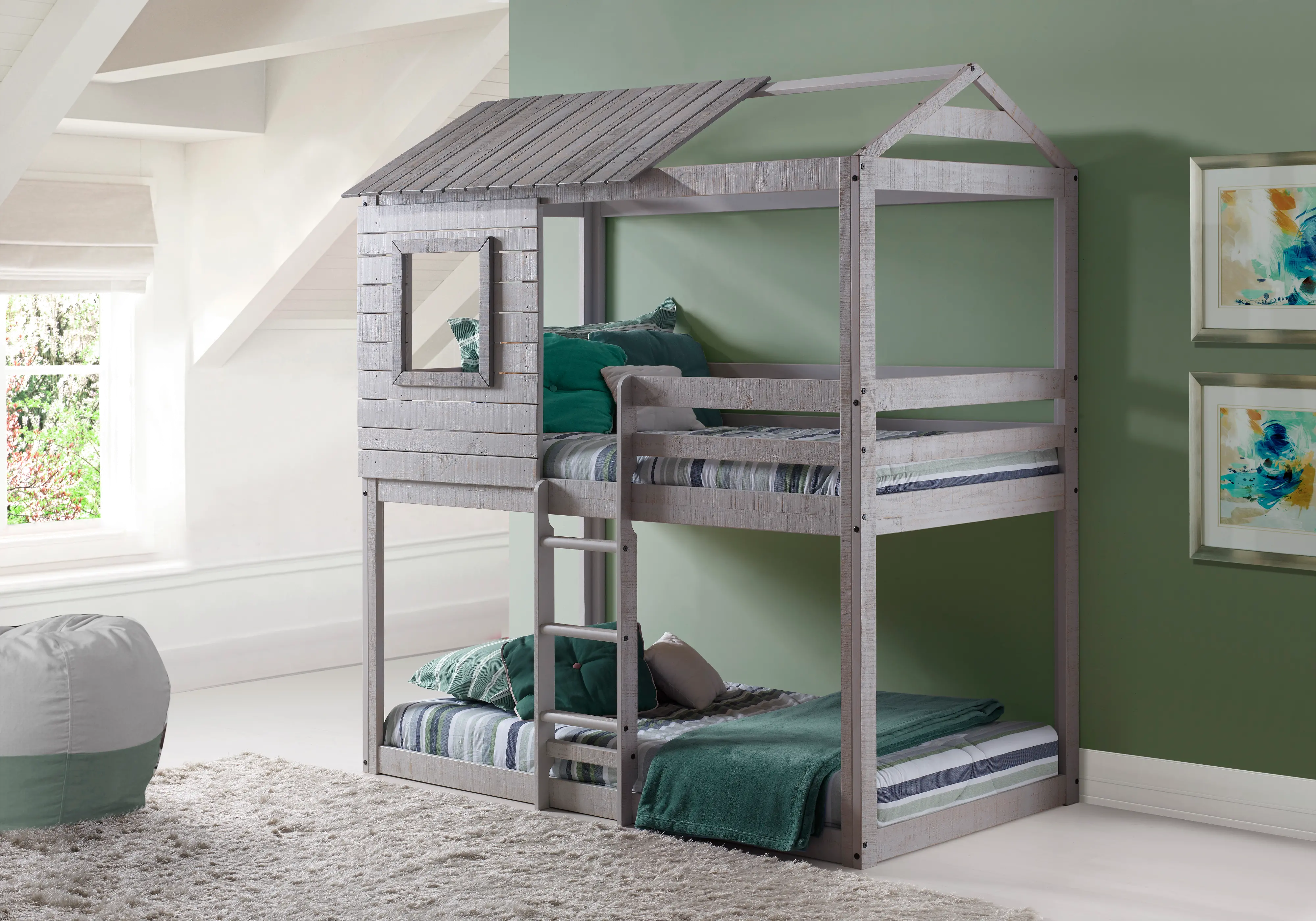 1370-TTLG Rustic Gray Twin over Twin Bunk Bed - Tree Fort sku 1370-TTLG