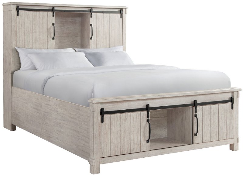 Farmhouse White King Storage Bed, King Storage Bed Frame With Headboard