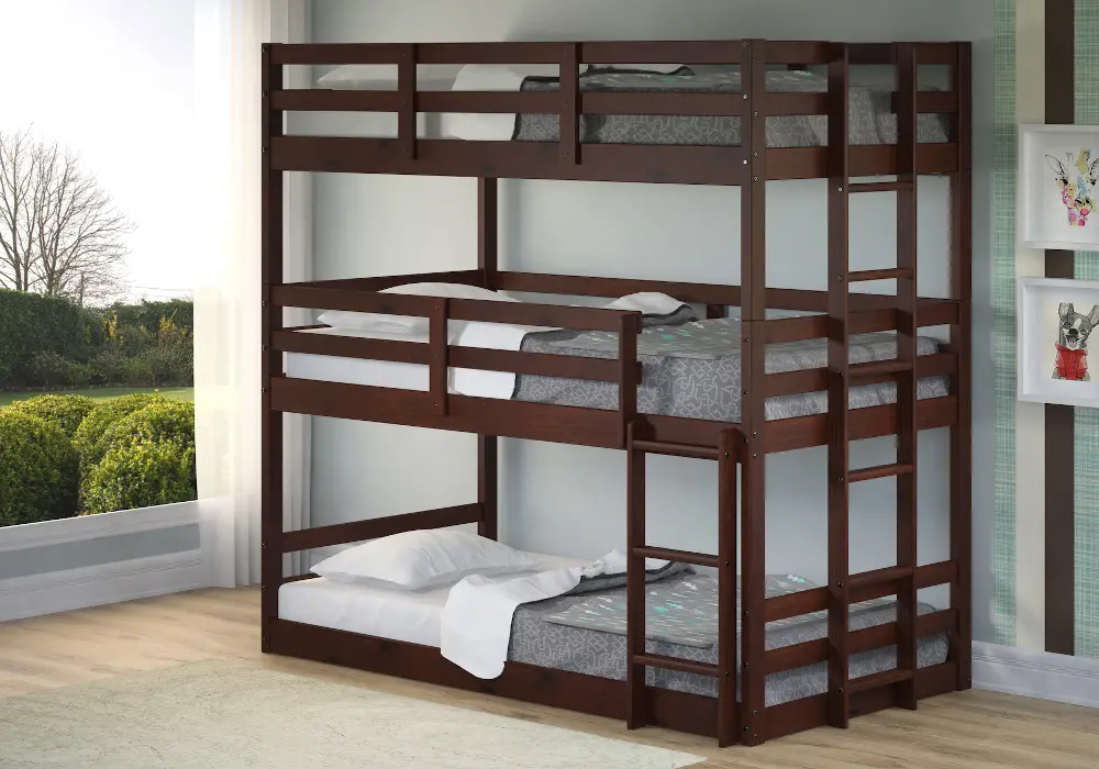 Cappuccino Brown Triple Twin Bunk Bed - James-1