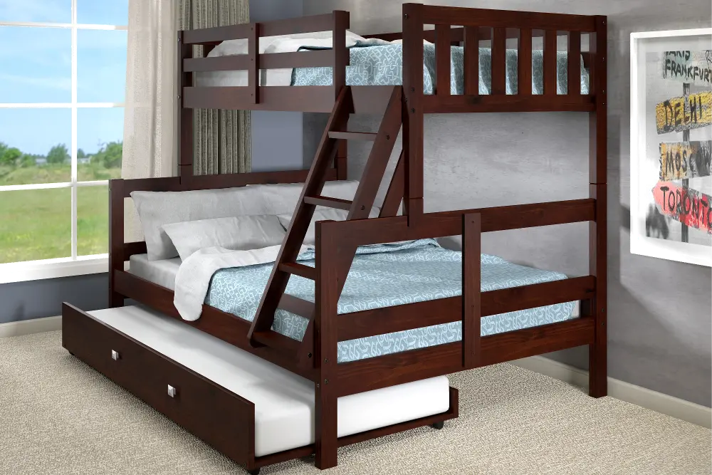 Cappuccino Brown Twin over Full Bunk Bed with Trundle - James-1