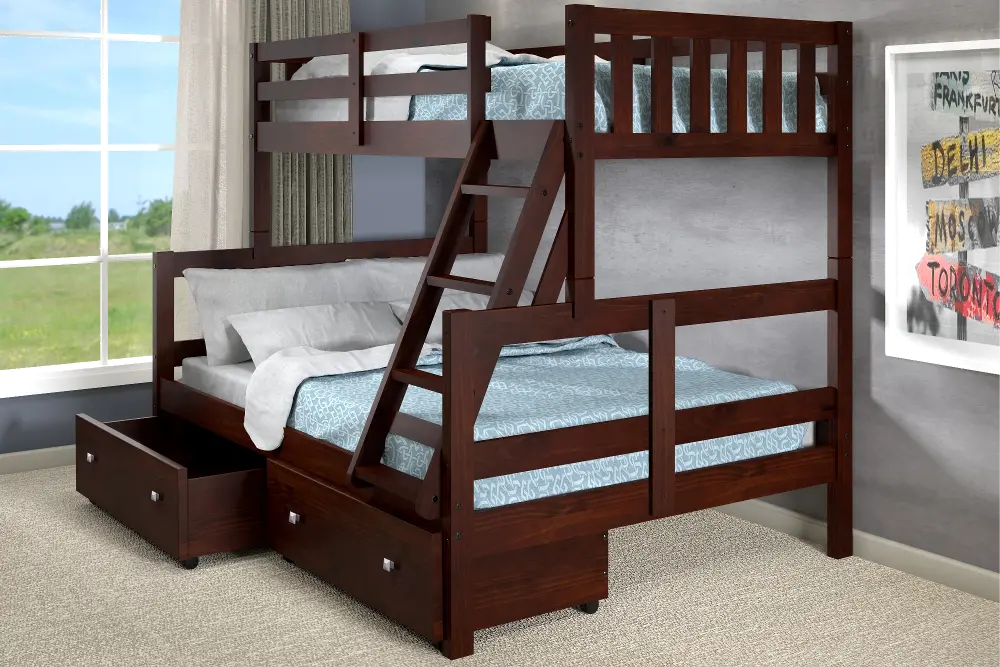 Cappuccino Brown Twin over Full Bunk Bed with Storage - James-1