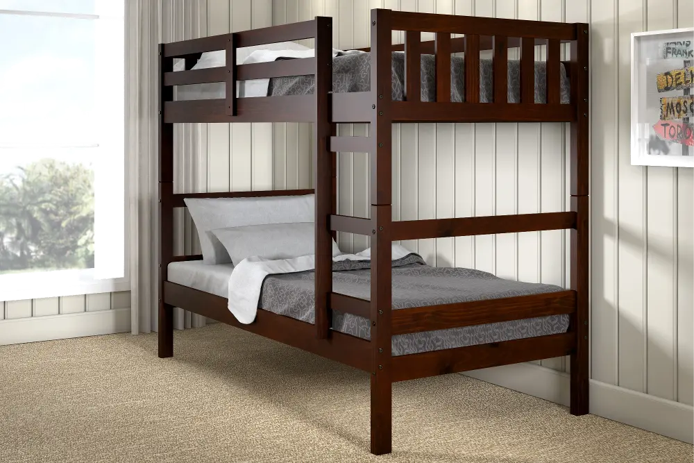 Cappuccino Brown Twin over Twin Bunk Bed - James-1