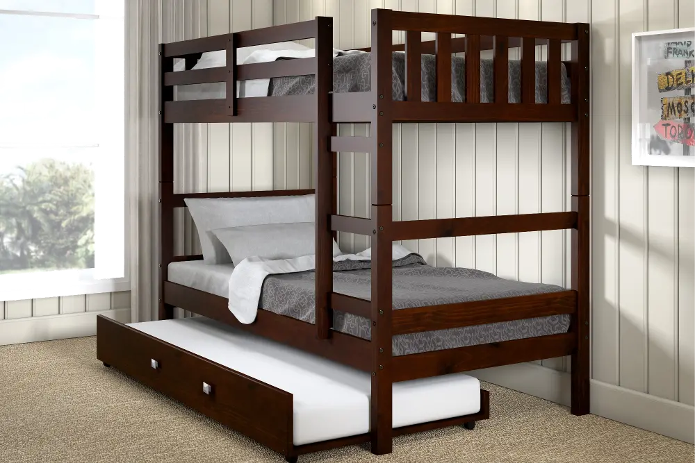 Cappuccino Brown Twin over Twin Bunk Bed with Trundle - James-1