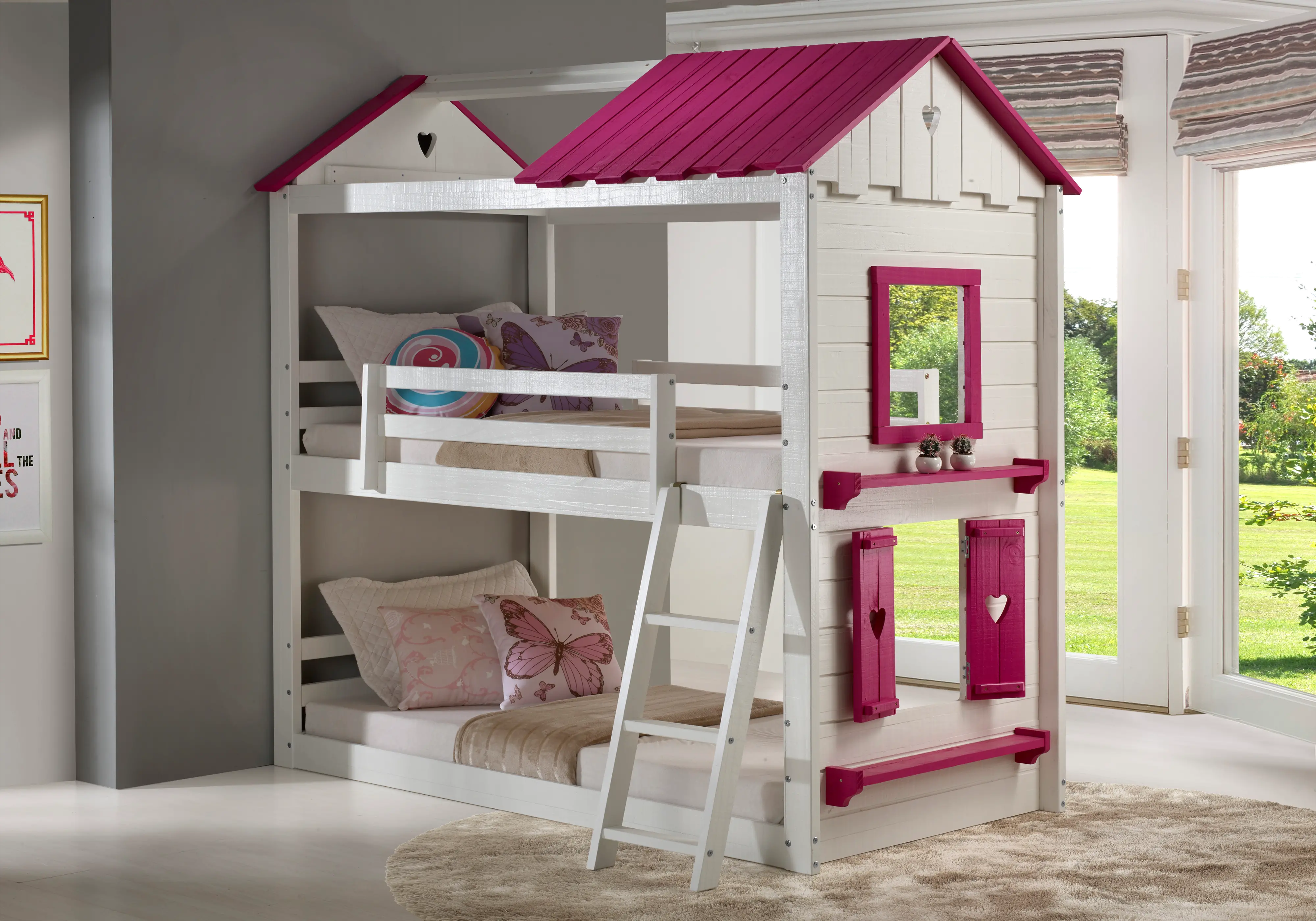 Photos - Bed Donco Trading White and Pink Twin over Twin Bunk  - Sweetheart 1570-TTW