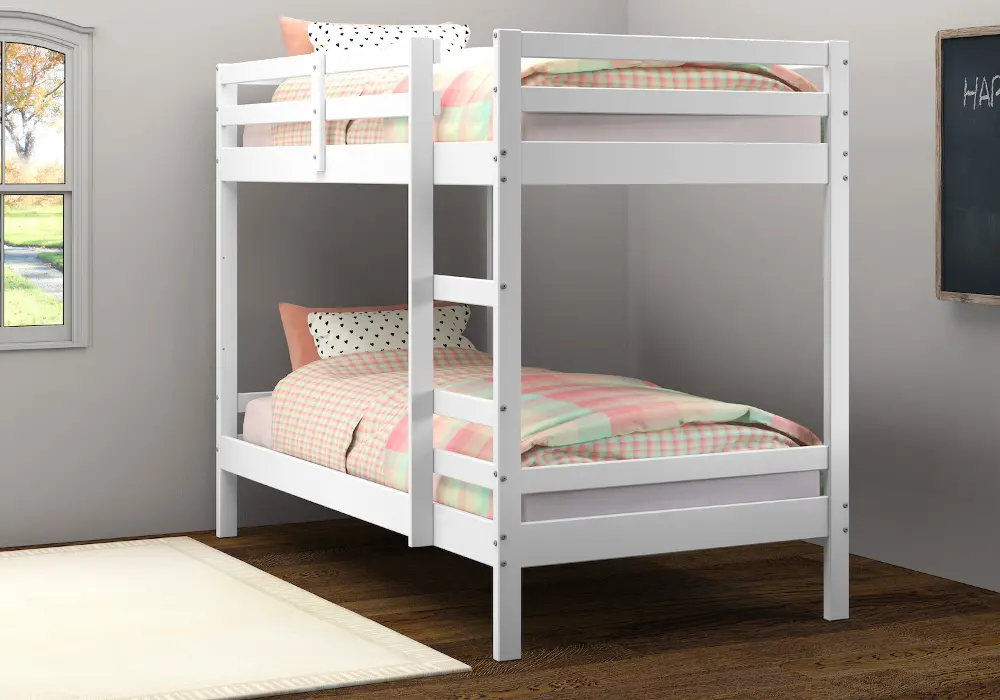 Contemporary White Twin over Twin Bunk Bed - Bellaire-1