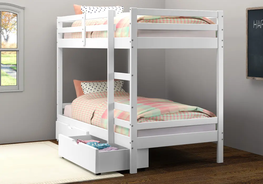 White Twin over Twin Bunk Bed with Storage - Bellaire-1
