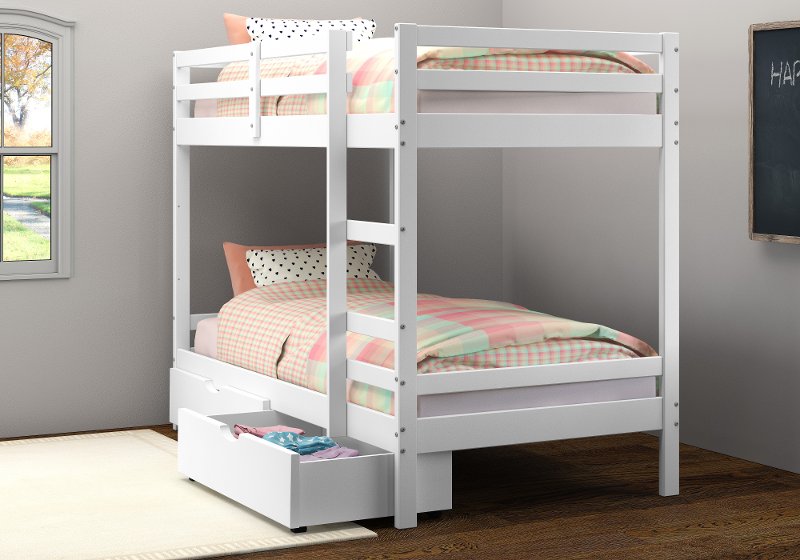 White Twin Over Bunk Bed With, White Twin Bunk Beds With Drawers