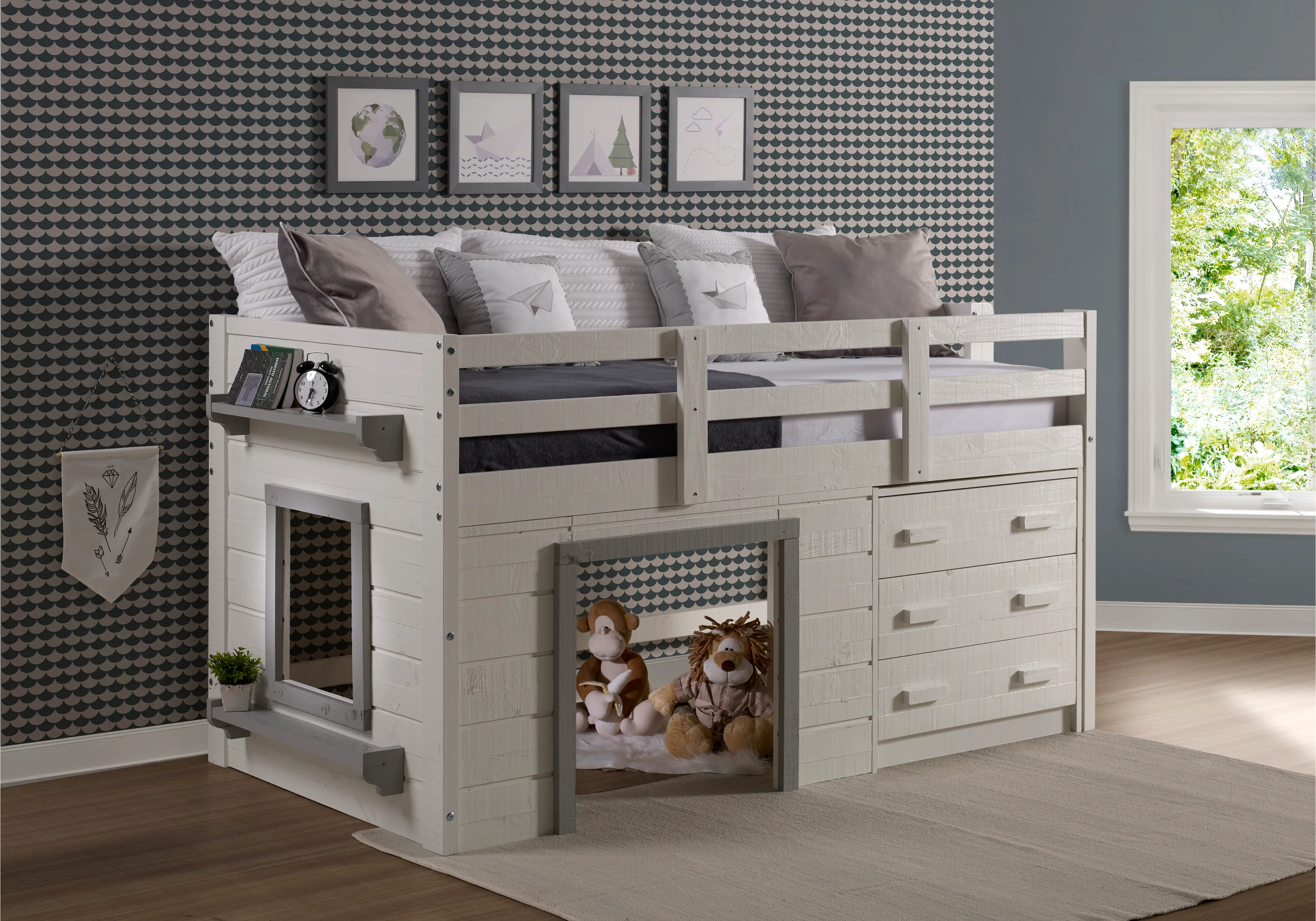 Photos - Bed Donco Trading Sweet Dreams White and Gray Twin Low Loft  1830-TLWG