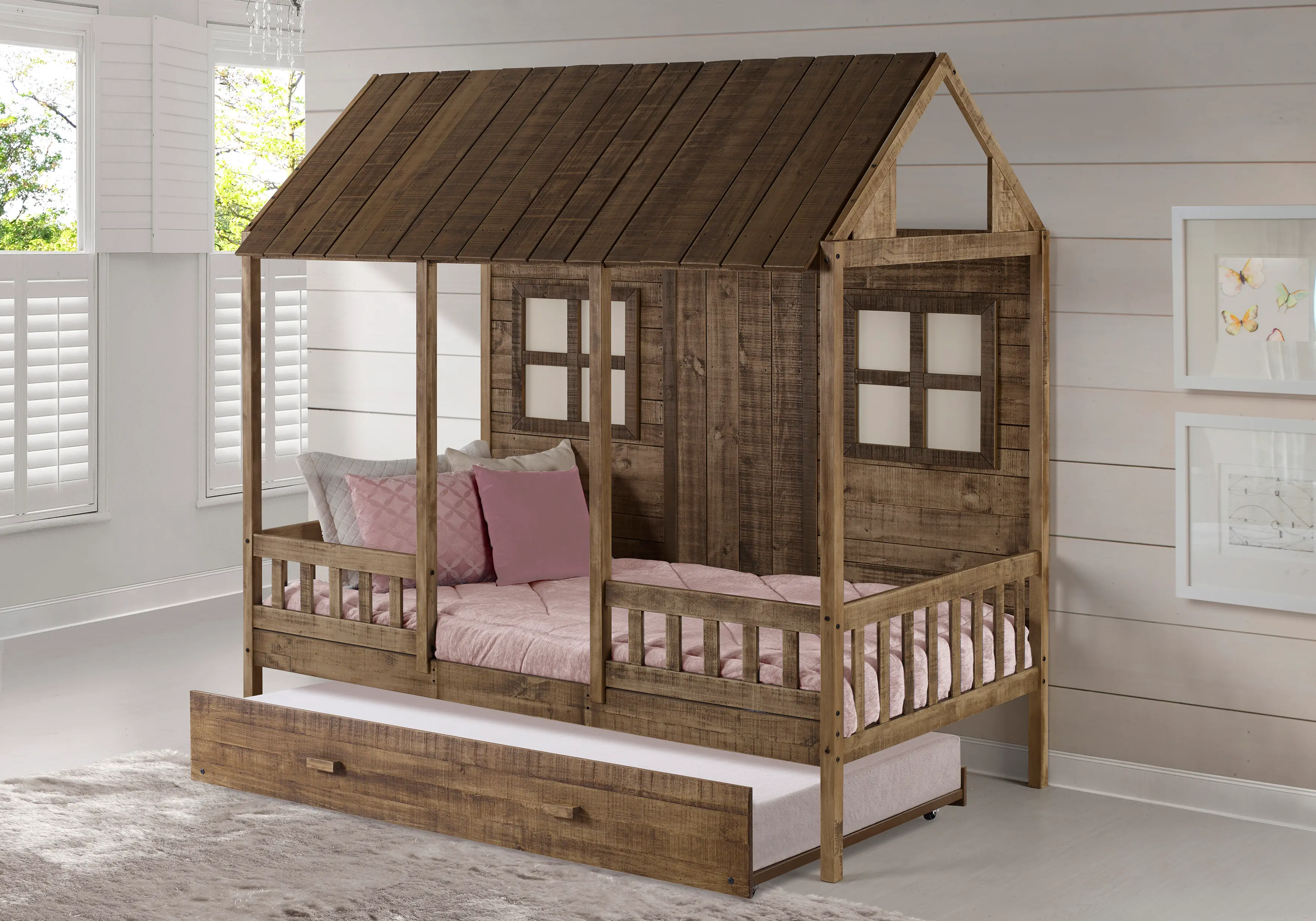 Photos - Bed Donco Trading Rustic Driftwood Twin Low Loft  with Trundle - Front Porc