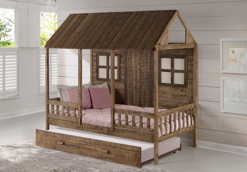 Rustic Driftwood Twin Low Loft Bed With, Cabin Bed Twin