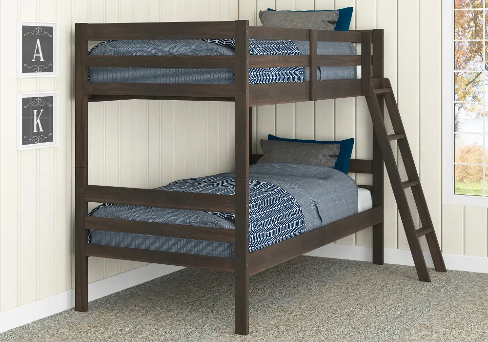 Classic Rustic Walnut Twin over Twin Bunk Bed - Pontotoc-1