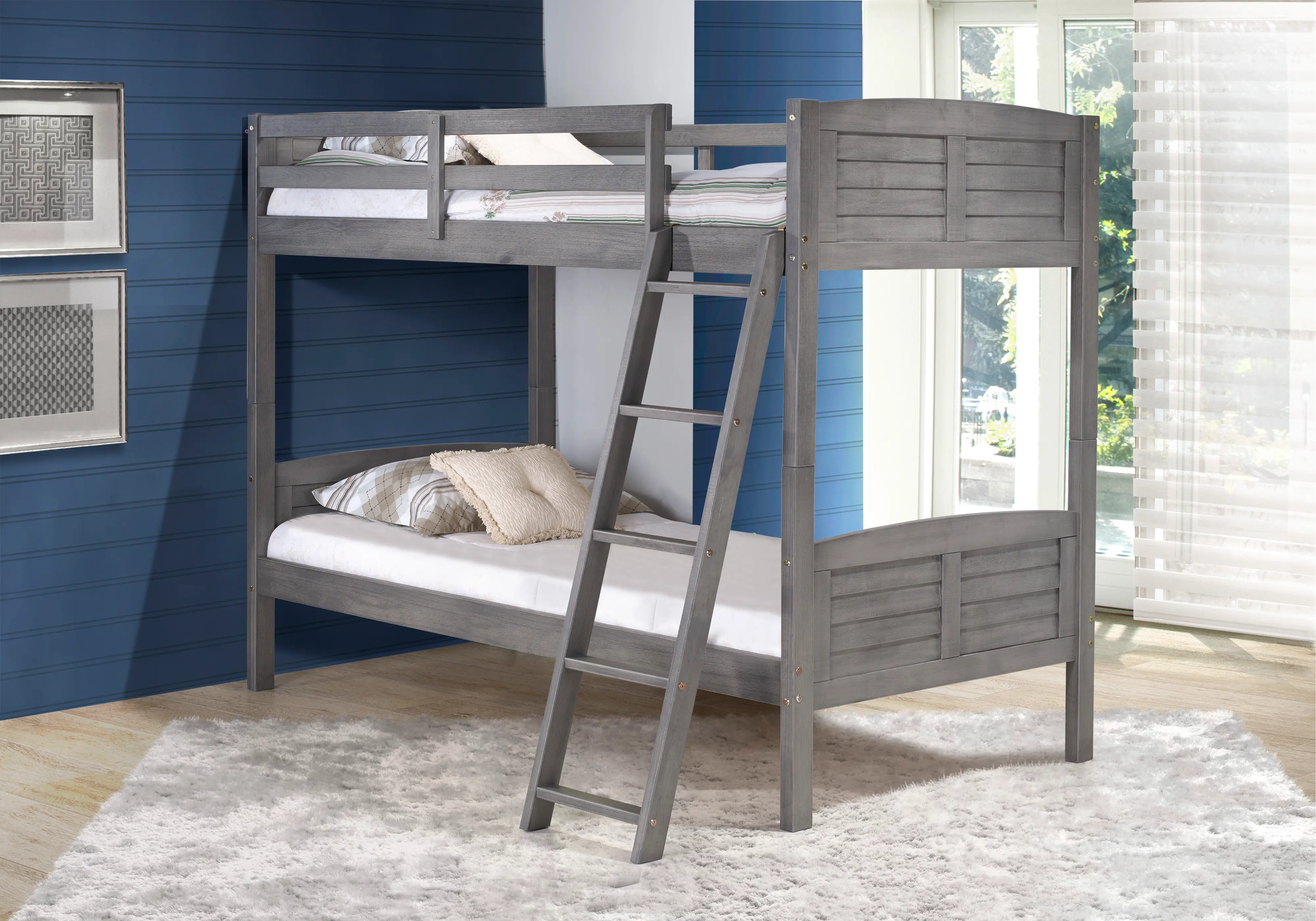 Photos - Bed Donco Trading Antique Gray Twin over Twin Bunk  - Louver -TTAG 2010